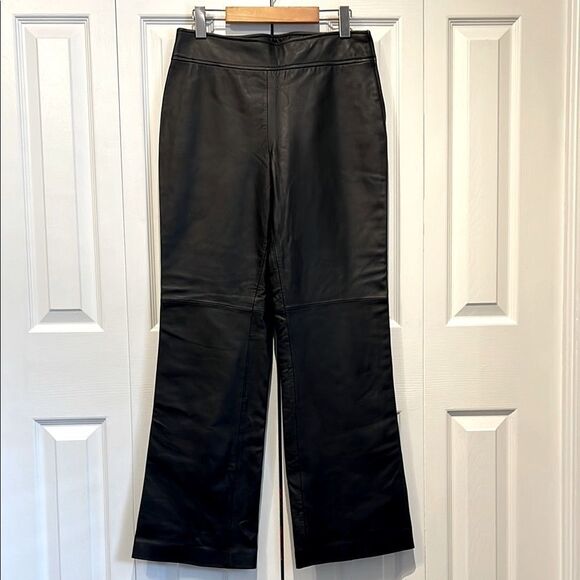 DANIER Black Leather Lined Flare High Rise Pants Size 8 - Picture 1 of 11